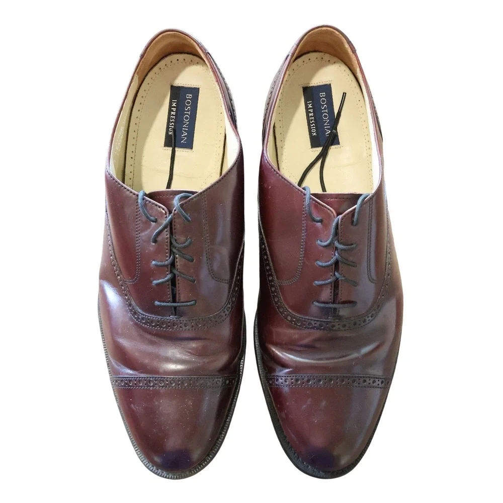 Bostonian Dress Shoes Mens 13 M Burgundy Excellent Leather Toe‎ Brogue Oxfords